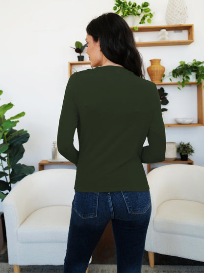 FAM-FAM Ruched Mock Neck Long Sleeve T-Shirt-Angel Casuals