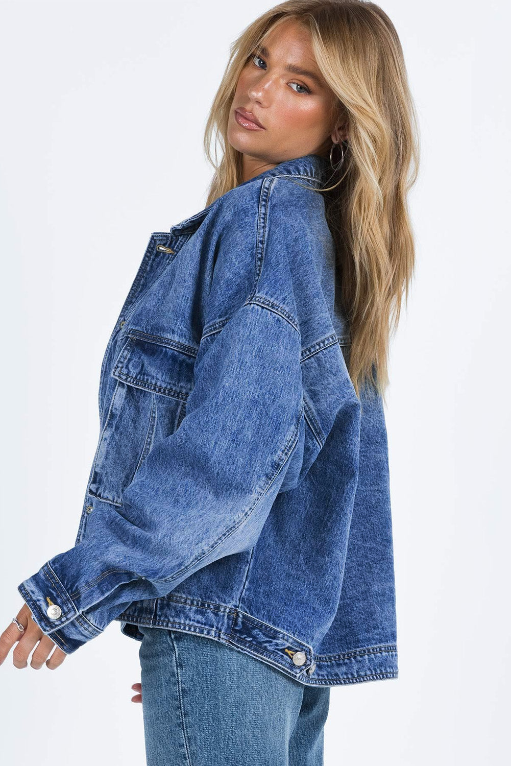 Collared Neck Button Up Denim Jacket-Angel Casuals