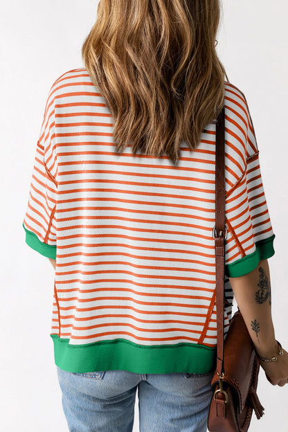 Striped Round Neck Half Sleeve T-Shirt-Angel Casuals