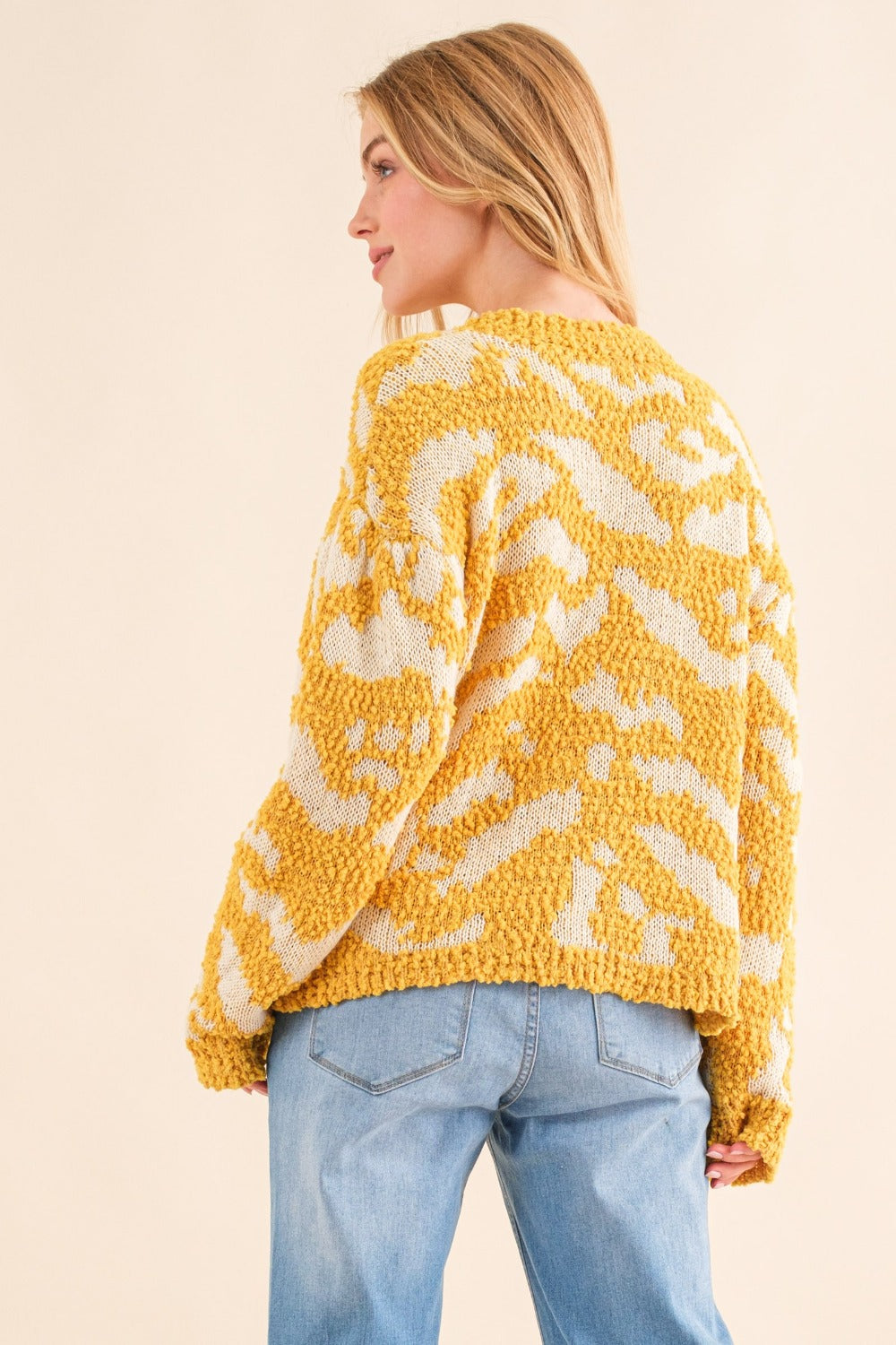 And The Why Full Size Textured Pattern Contrast Sweater-Angel Casuals