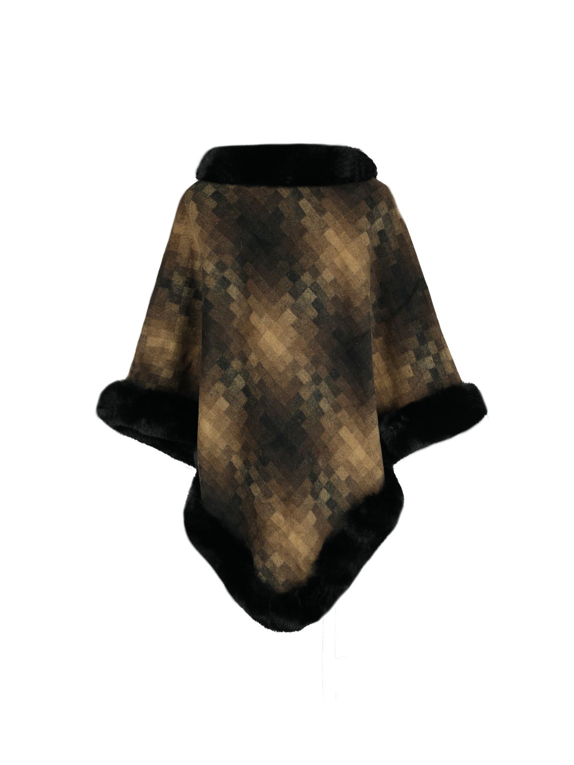 Faux Fur Trim Poncho-Angel Casuals