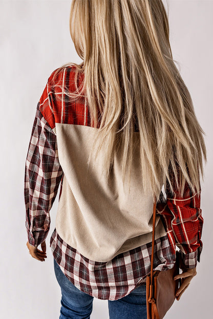 Plaid Patchwork Collared Neck Shacket-Angel Casuals