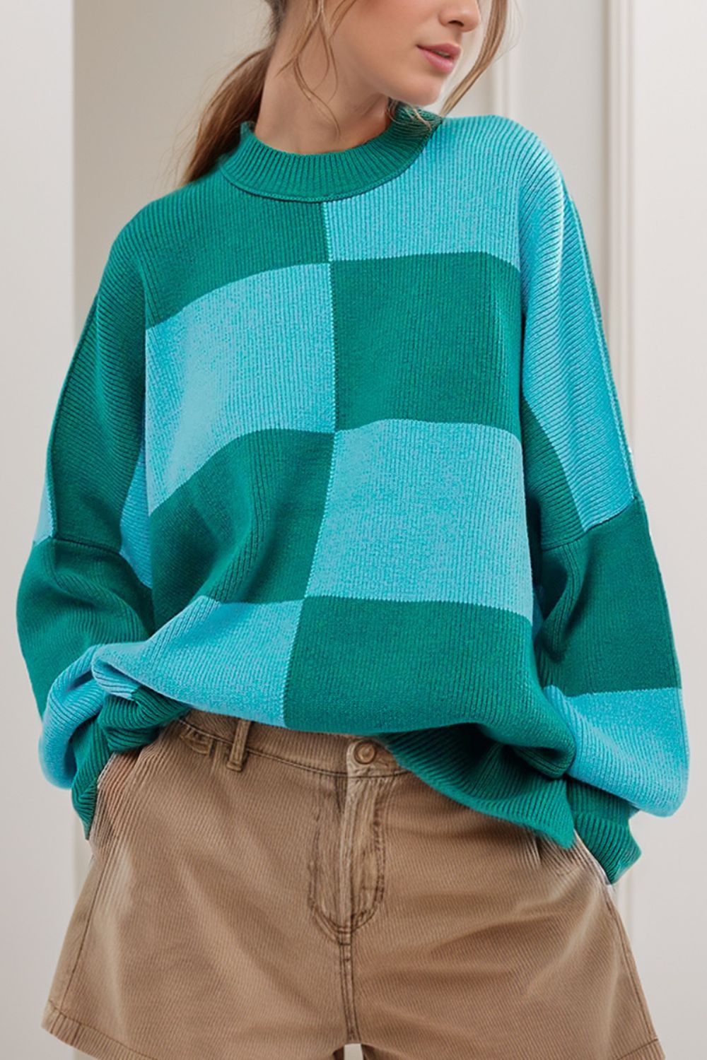Color Block Round Neck Long Sleeve Sweater-Angel Casuals
