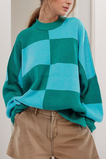 Color Block Round Neck Long Sleeve Sweater-Angel Casuals