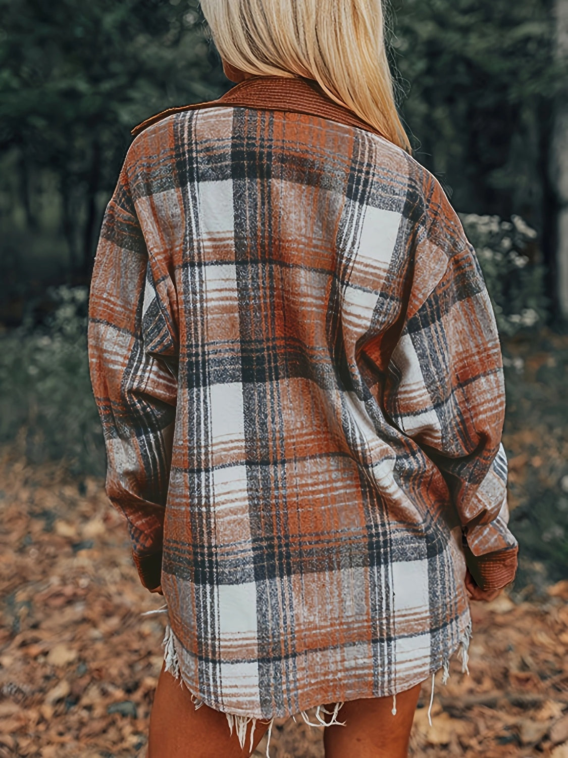 Plaid Collared Neck Button Up Shacket-Angel Casuals