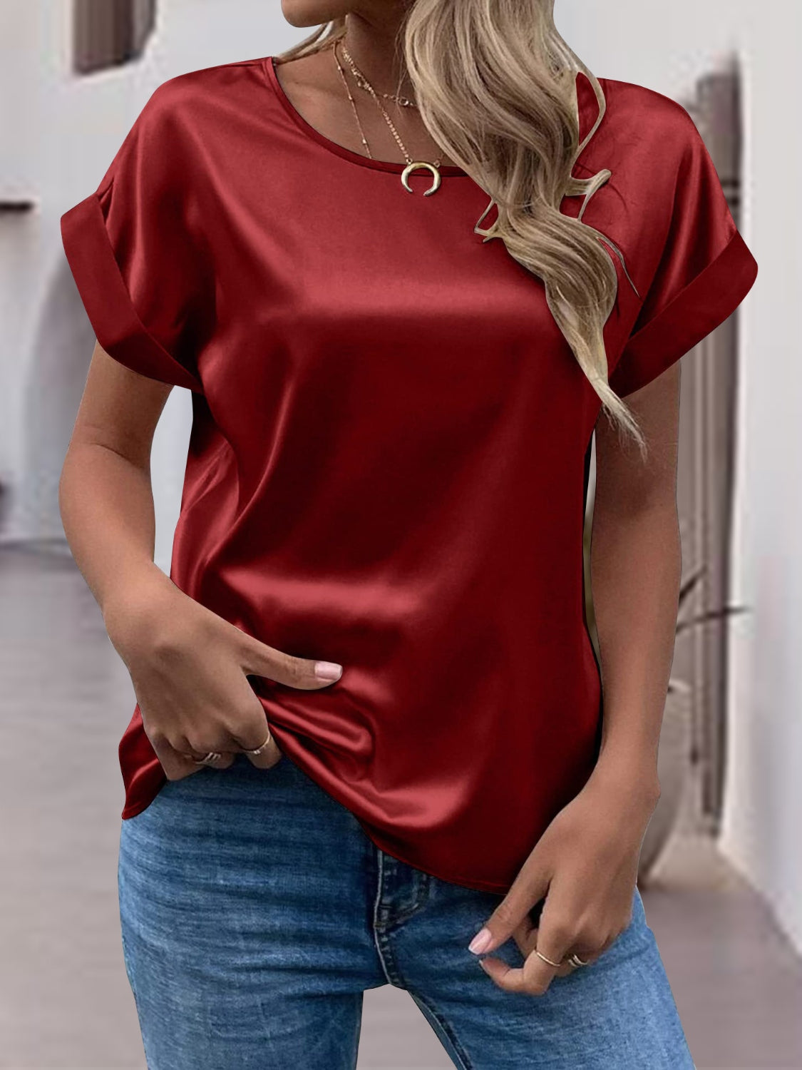 Round Neck Short Sleeve T-Shirt-Angel Casuals