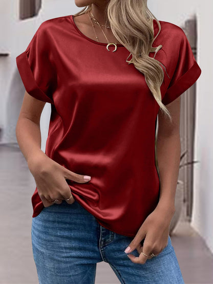 Round Neck Short Sleeve T-Shirt-Angel Casuals