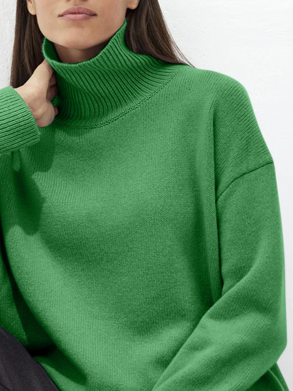 Turtleneck Drop Shoulder Long Sleeve Sweater-Angel Casuals