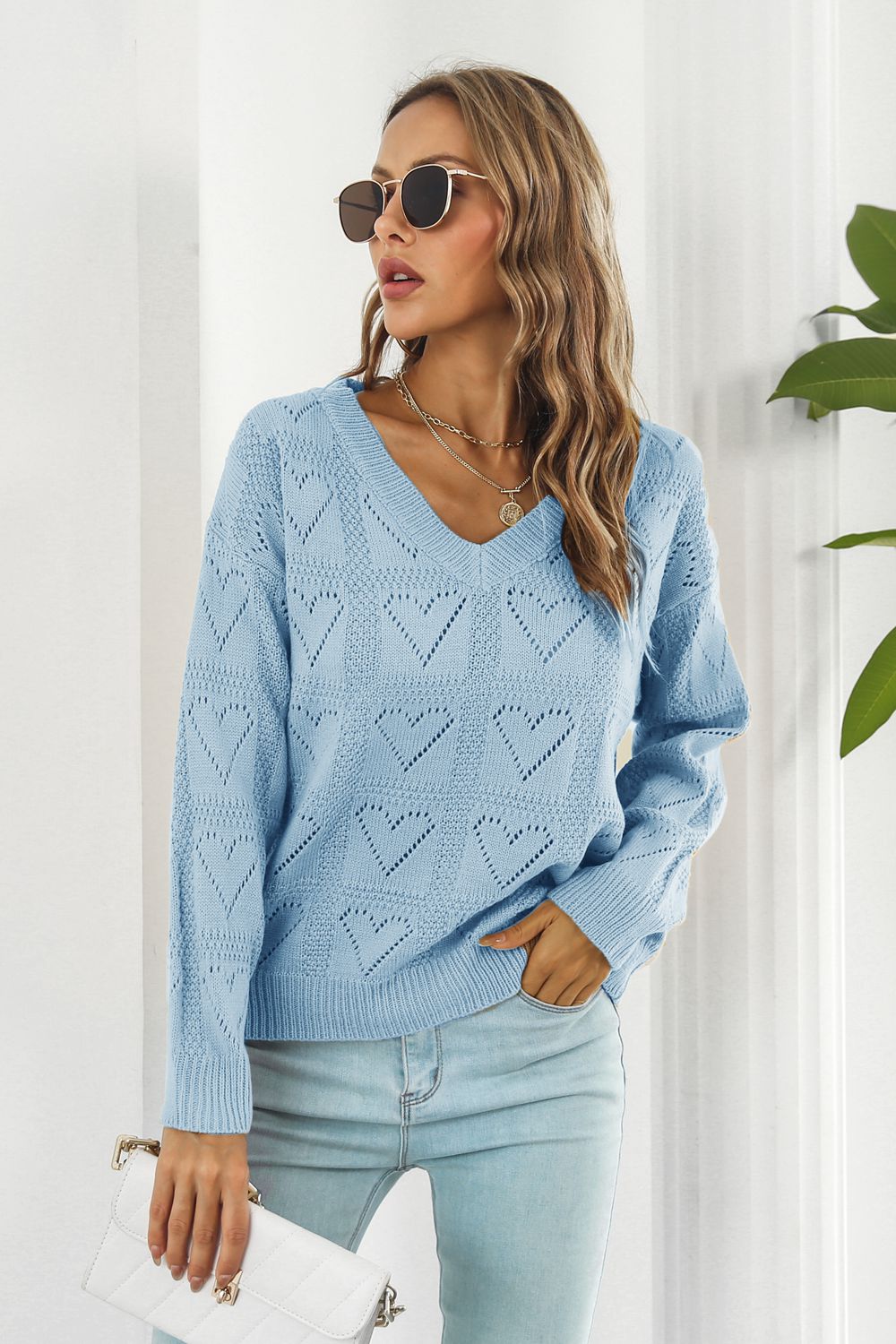 V-Neck Drop Shoulder Sweater-Angel Casuals