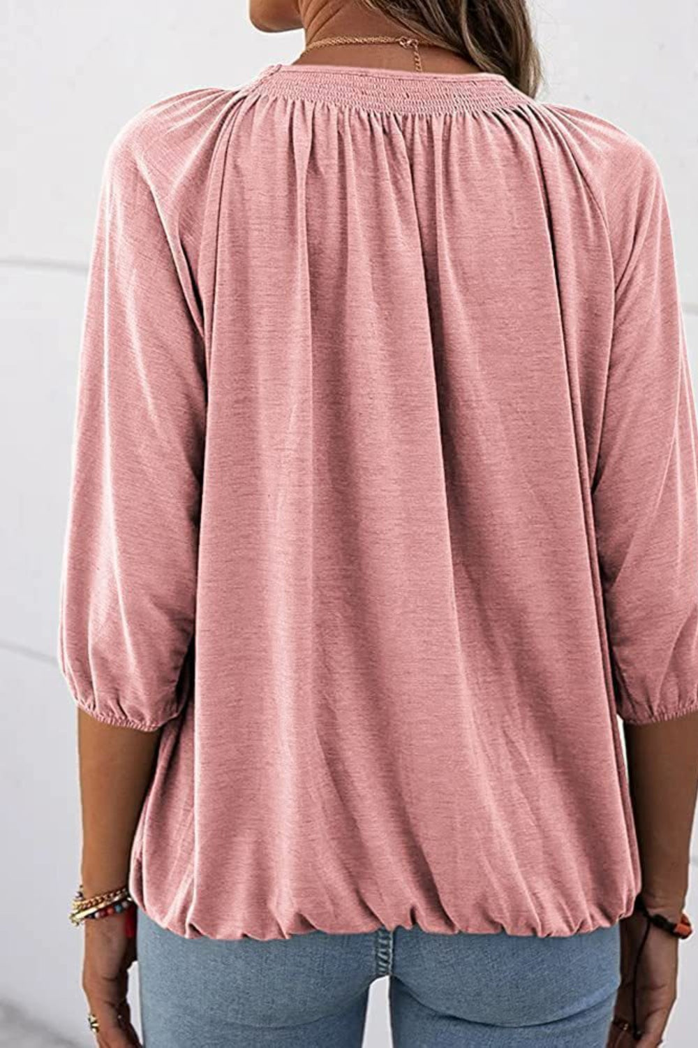 Gathered Detail Round Neck T-Shirt-Angel Casuals