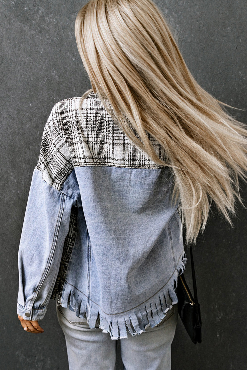 Plaid Pocketed Snap Down Denim Jacket-Angel Casuals