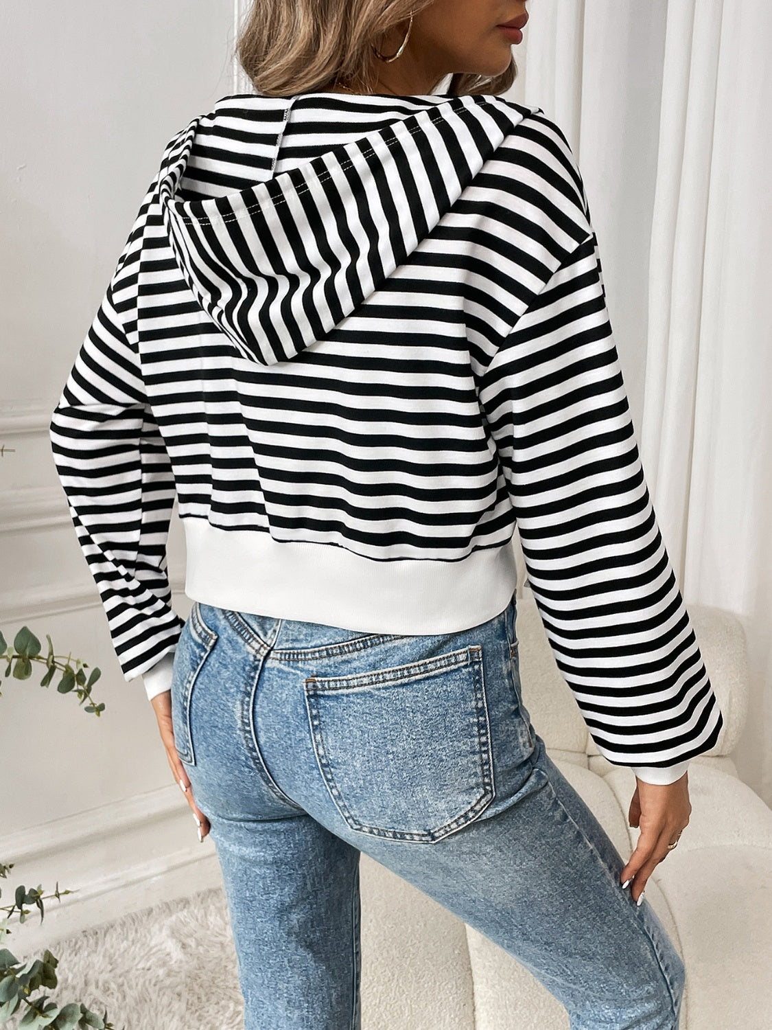 Striped Zip Up Long Sleeve Jacket-Angel Casuals