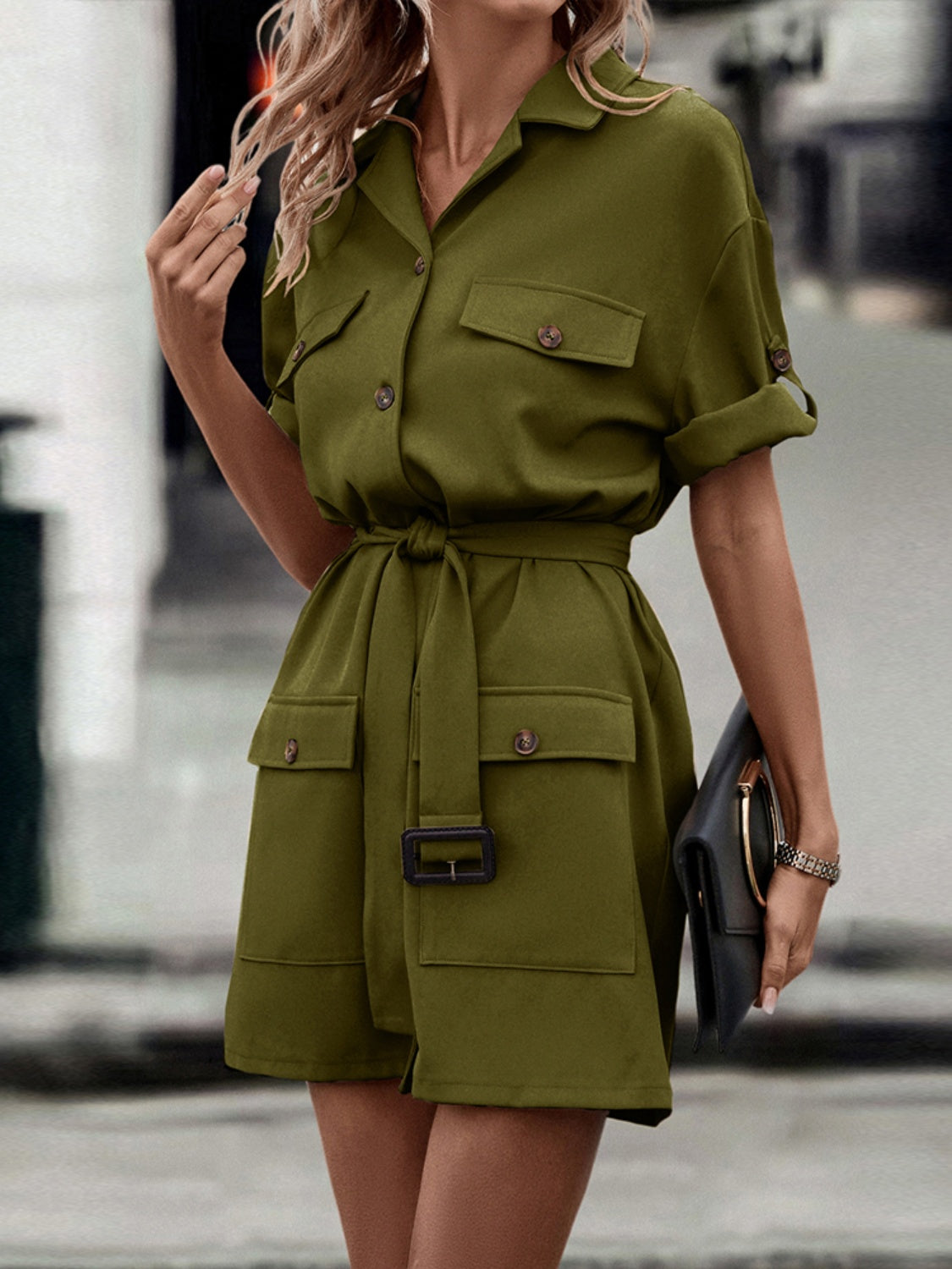 Tie Waist Collared Dress-Angel Casuals