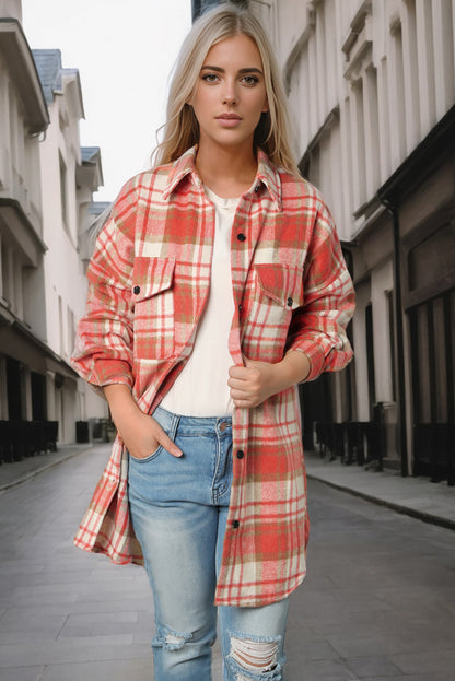 Plaid Dropped Shoulder Shirt Jacket-Angel Casuals