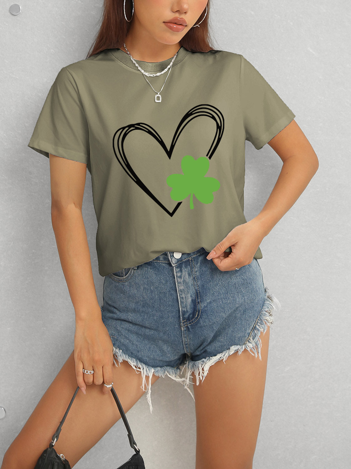 Heart Lucky Clover Short Sleeve T-Shirt-Angel Casuals