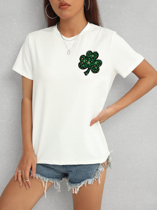 Lucky Clover Round Neck Short Sleeve T-Shirt-Angel Casuals
