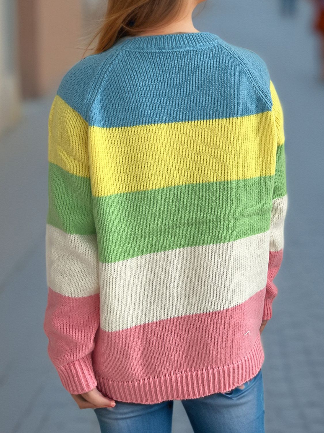 Color Block Round Neck Long Sleeve Sweater-Angel Casuals