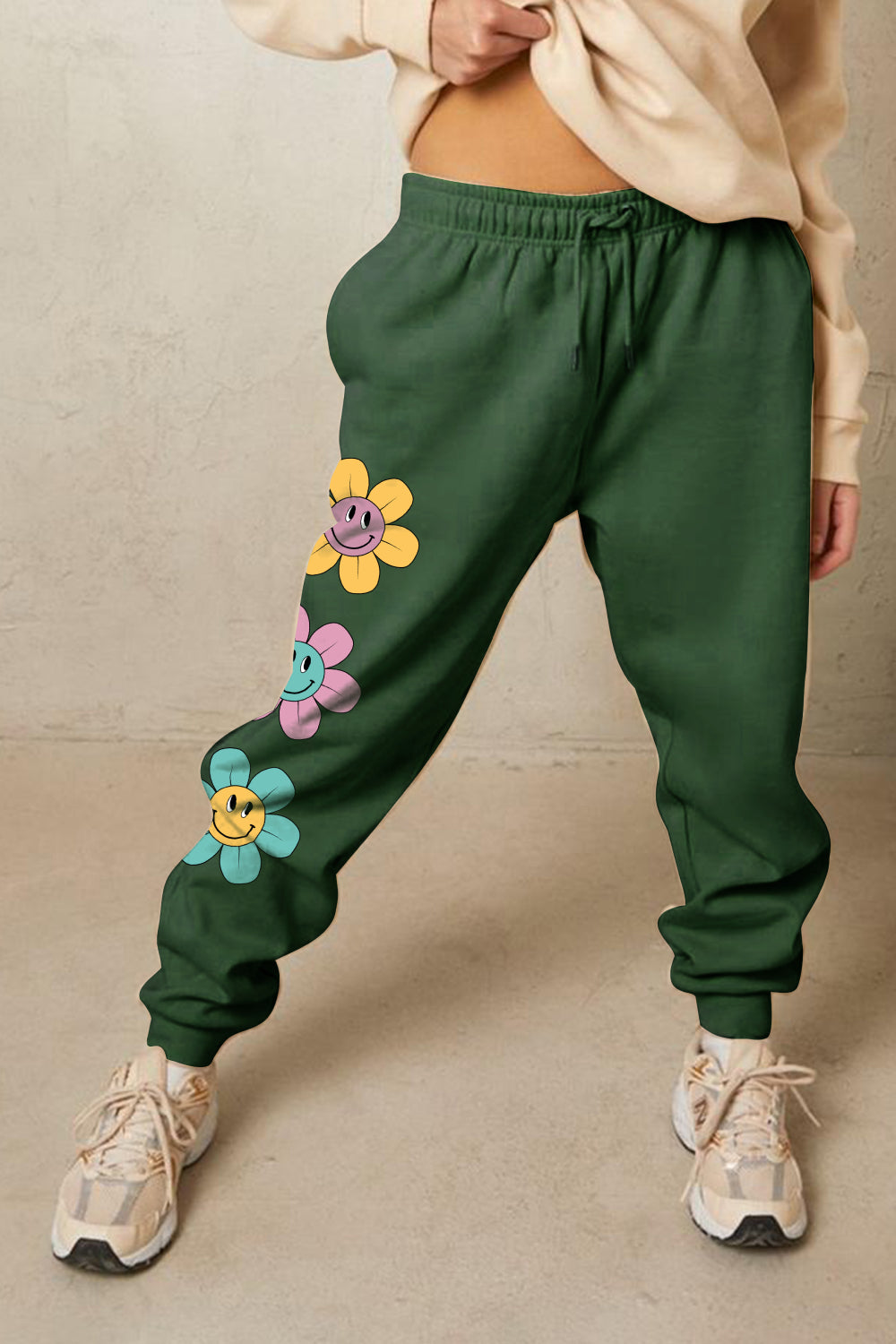 Simply Love Simply Love Full Size Drawstring Flower Graphic Long Sweatpants-Angel Casuals