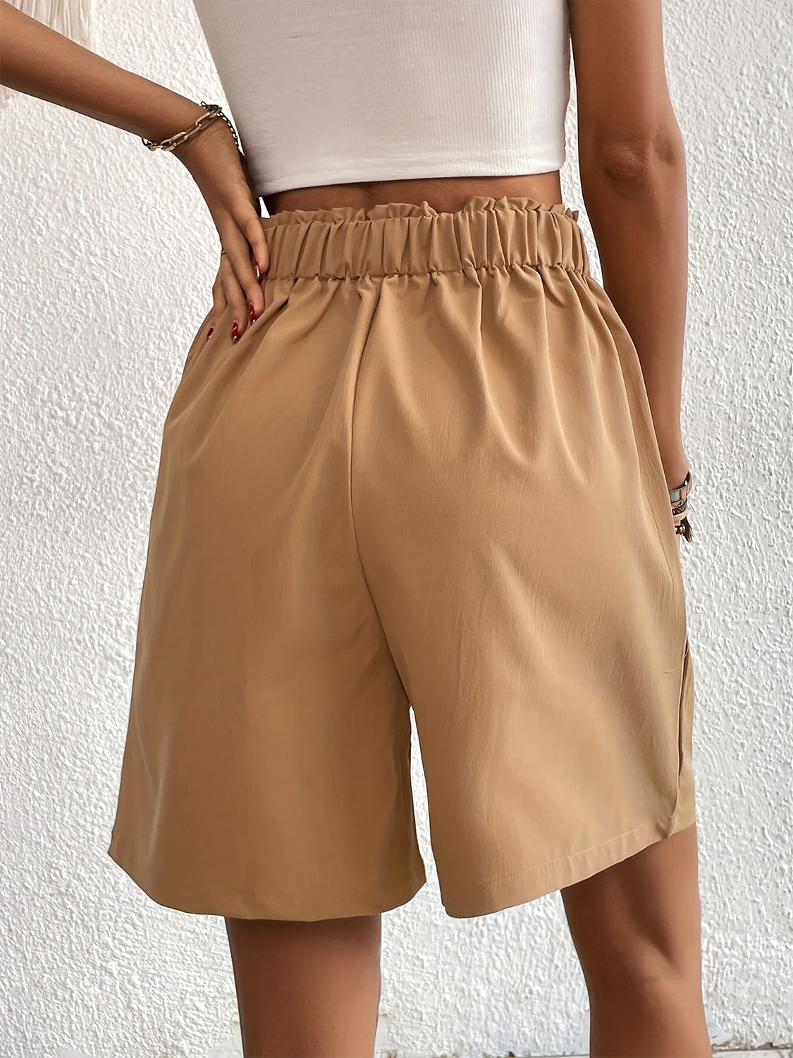 Pocketed Half Elastic Waist Shorts-Angel Casuals