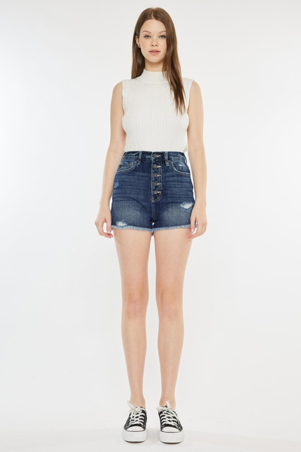 Kancan Raw Hem Button Fly Denim Shorts-Angel Casuals