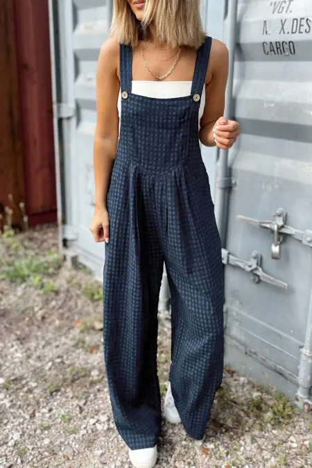 Plaid Wide Strap Wide Leg Overalls-Angel Casuals