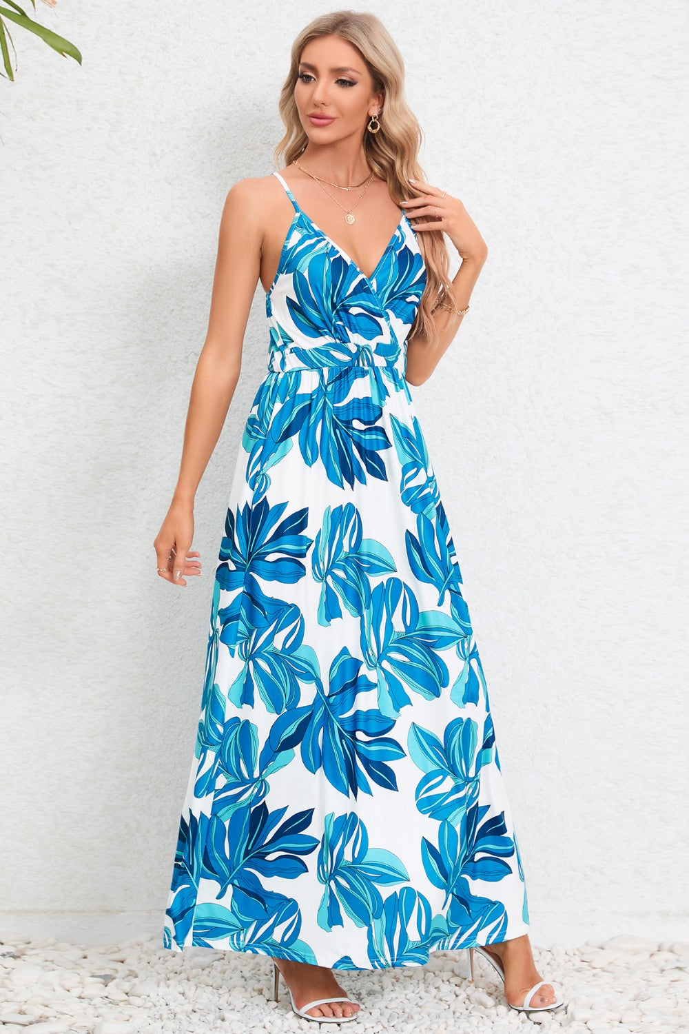 Printed Surplice Maxi Cami Dress-Angel Casuals