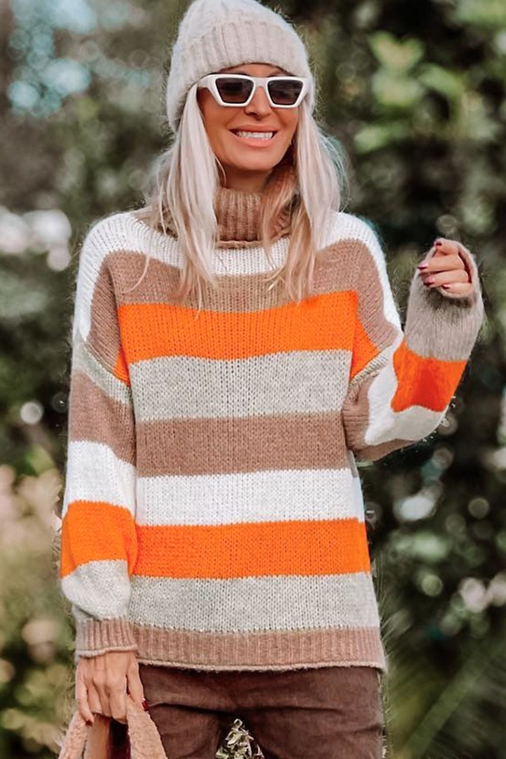 Color Block Drop Shoulder Turtleneck Sweater-Angel Casuals