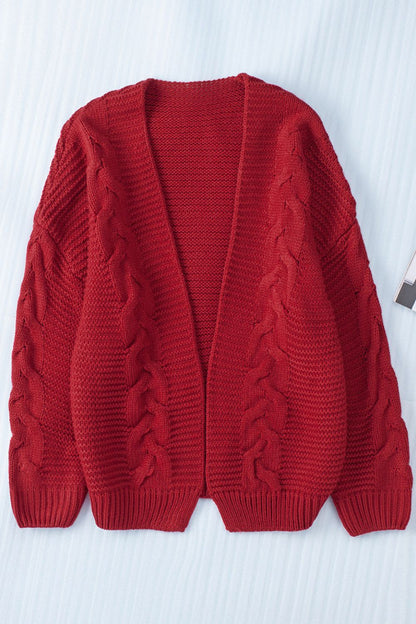 Cable-Knit Open Front Cardigan-Angel Casuals