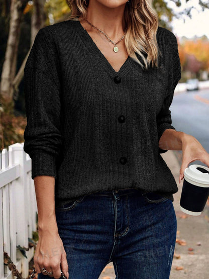 V-Neck Long Sleeve T-Shirt-Angel Casuals