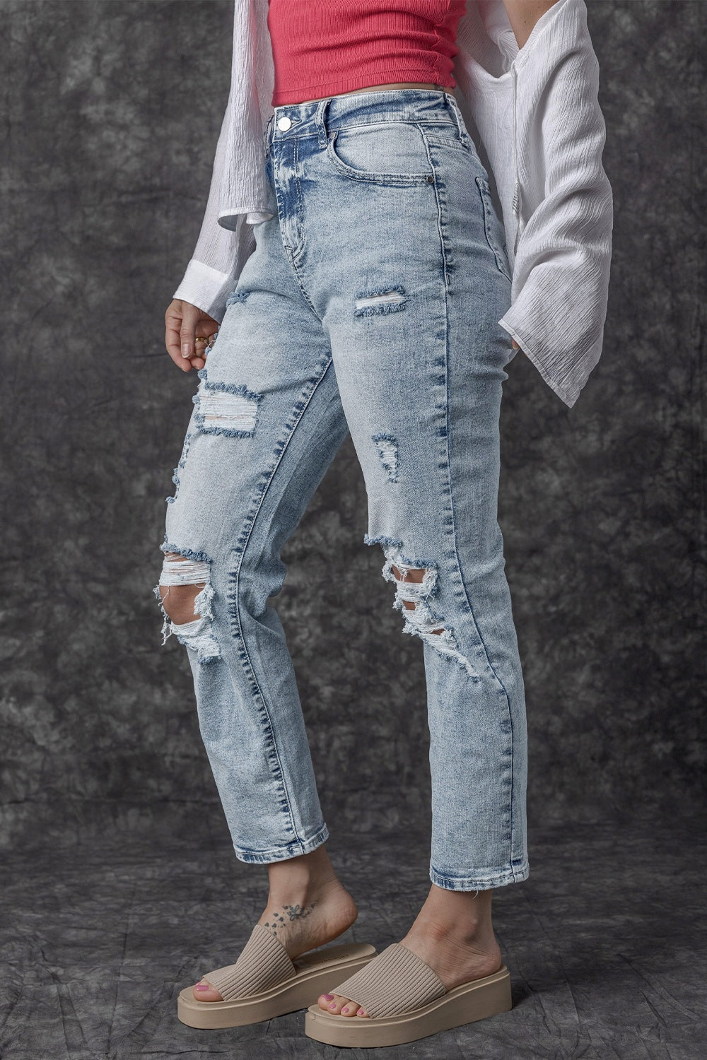 Distressed High Waist Jeans-Angel Casuals