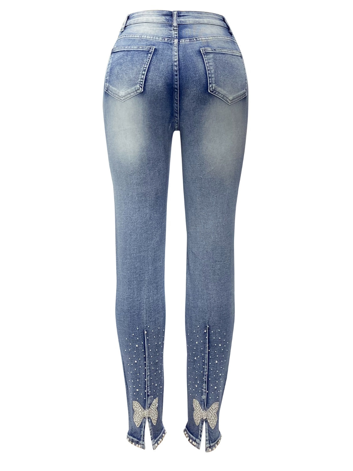 Rhinestone Skinny Jeans with Pockets-Angel Casuals