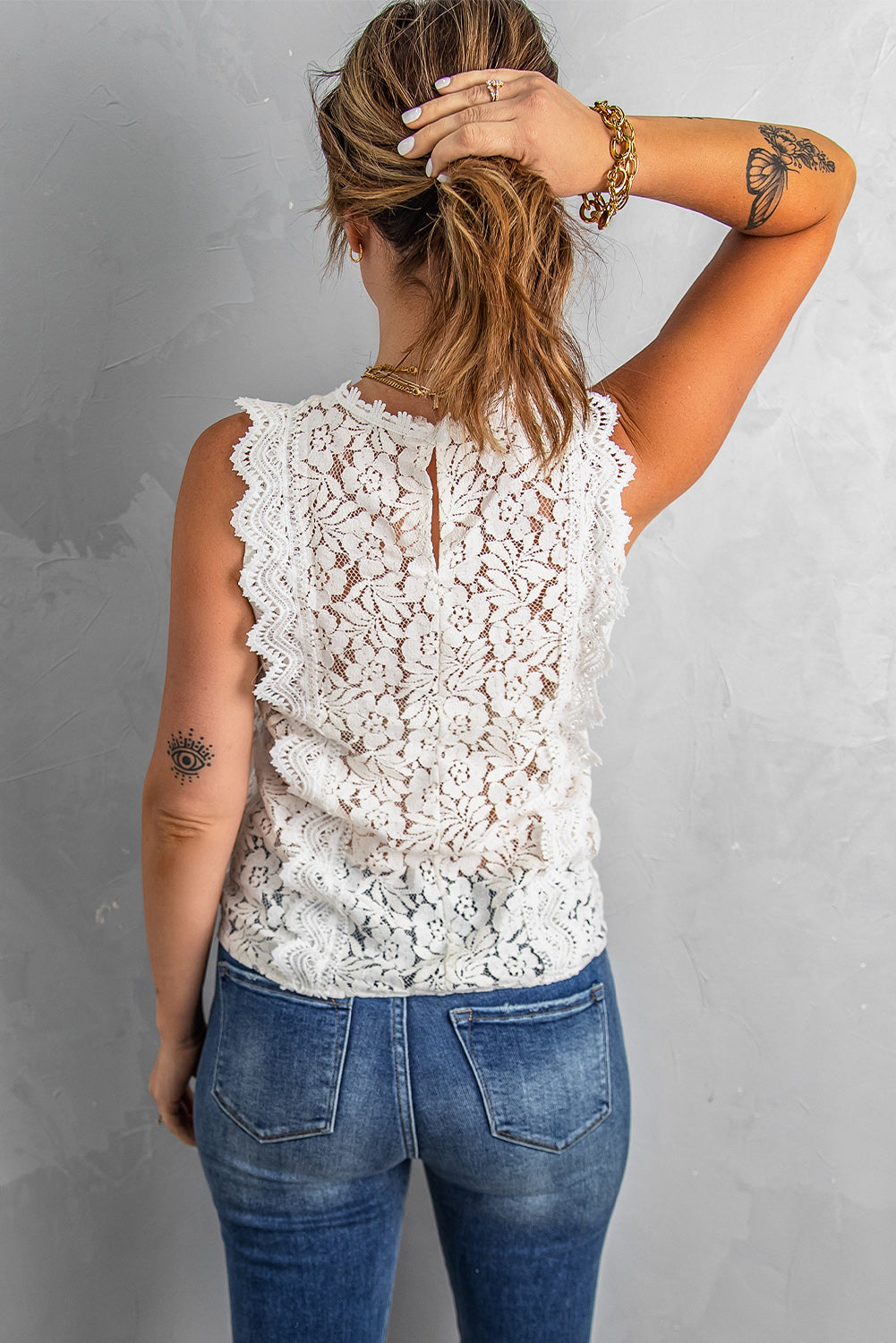 Scalloped V-Neck Lace Tank-Angel Casuals