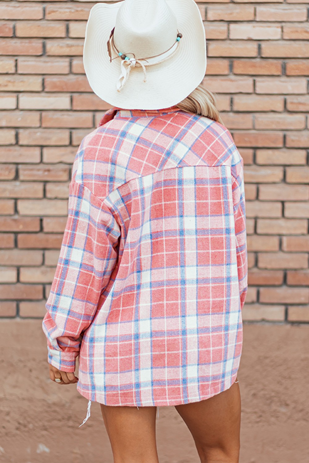 Plaid Button Up Long Sleeve Shacket-Angel Casuals