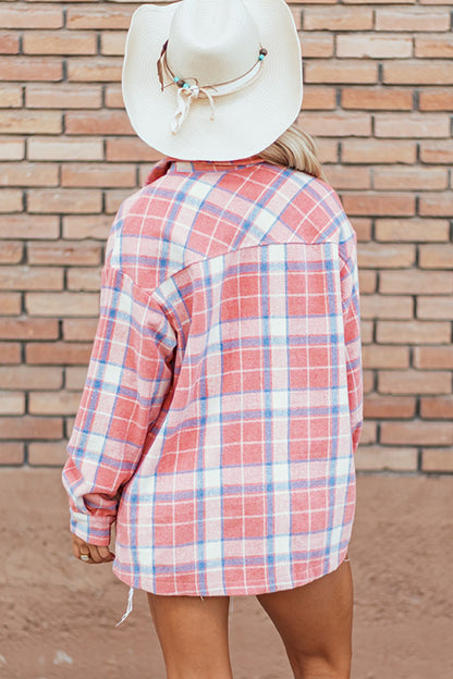 Plaid Button Up Long Sleeve Shacket-Angel Casuals