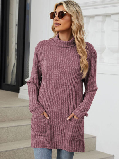 Ribbed Mock Neck Long Sleeve T-Shirt-Angel Casuals