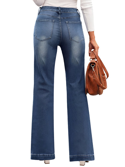 High Waist Bootcut Jeans with Pockets-Angel Casuals