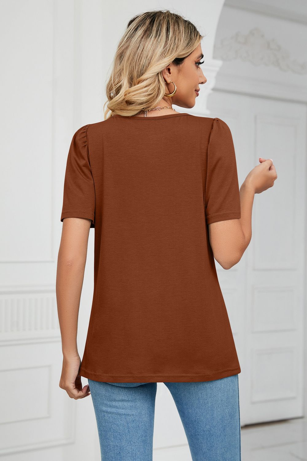 Square Neck Puff Sleeve T-Shirt-Angel Casuals