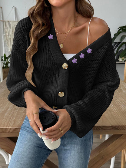 V-Neck Button Up Long Sleeve Cardigan-Angel Casuals