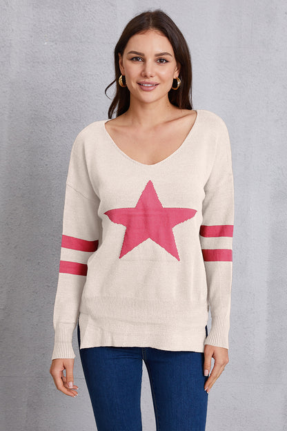 Star Scoop Neck Dropped Shoulder T-Shirt-Angel Casuals
