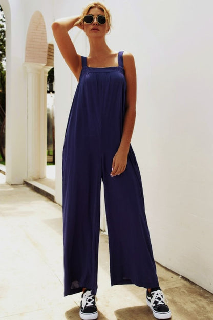 Wide Strap Wide Leg Jumpsuit-Angel Casuals