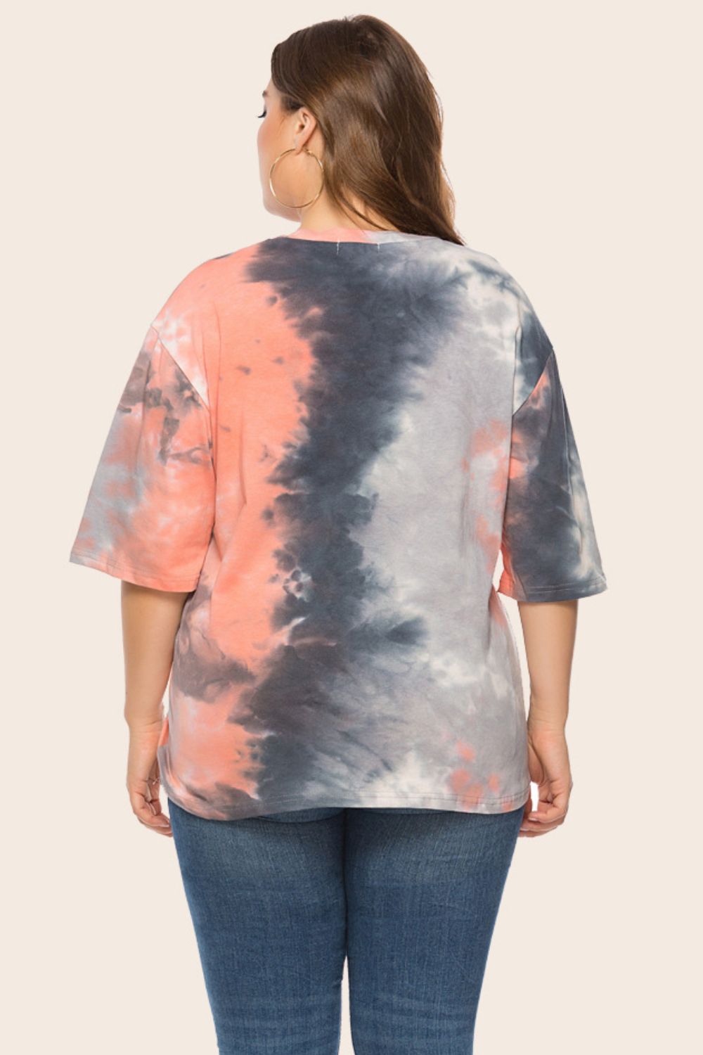 Plus Size Tie-Dye Half Sleeve Tee Shirt-Angel Casuals