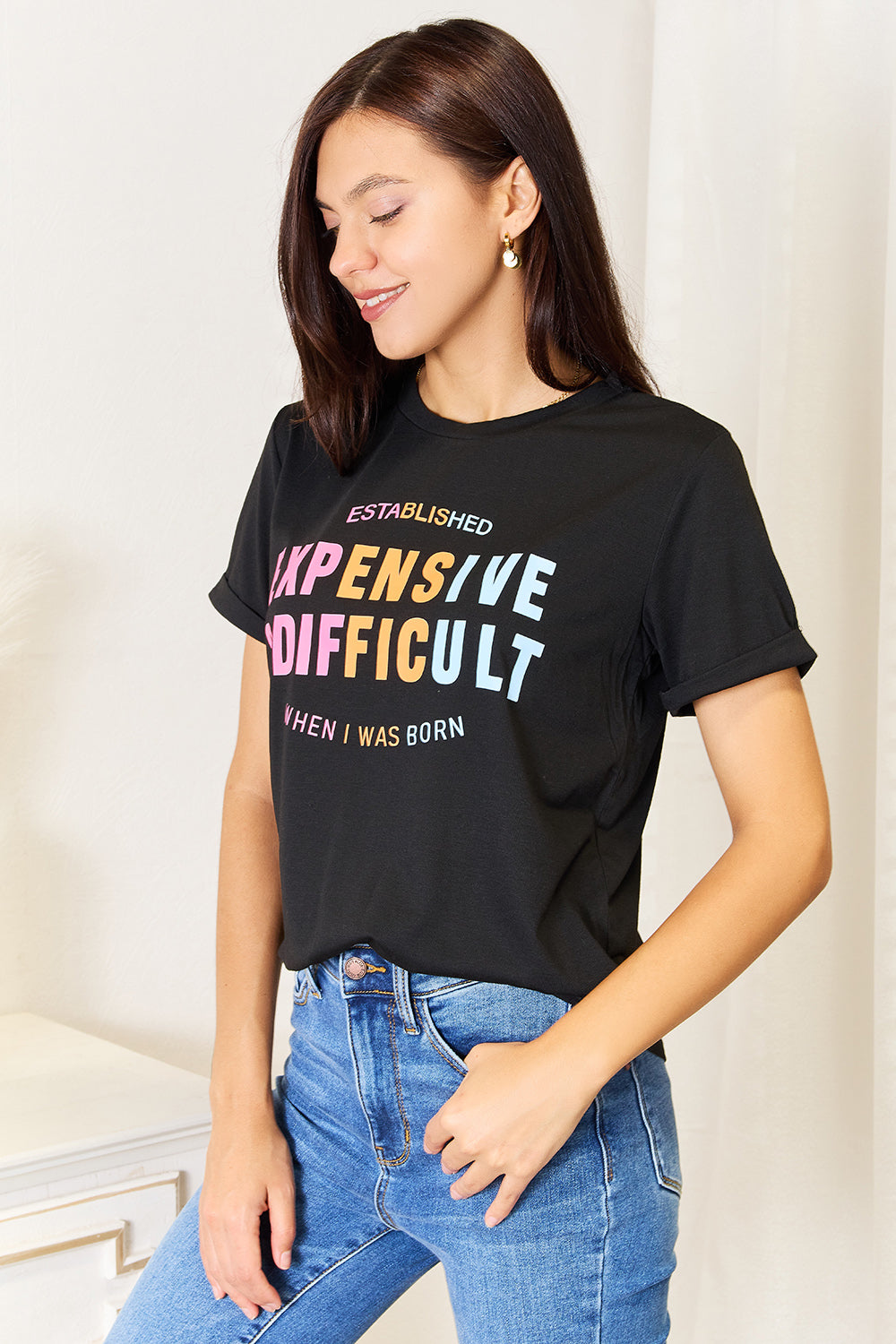 Simply Love Slogan Graphic Cuffed Sleeve T-Shirt-Angel Casuals