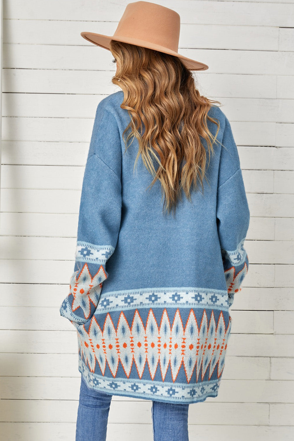 Geometric Open Front Long Sleeve Cardigan-Angel Casuals