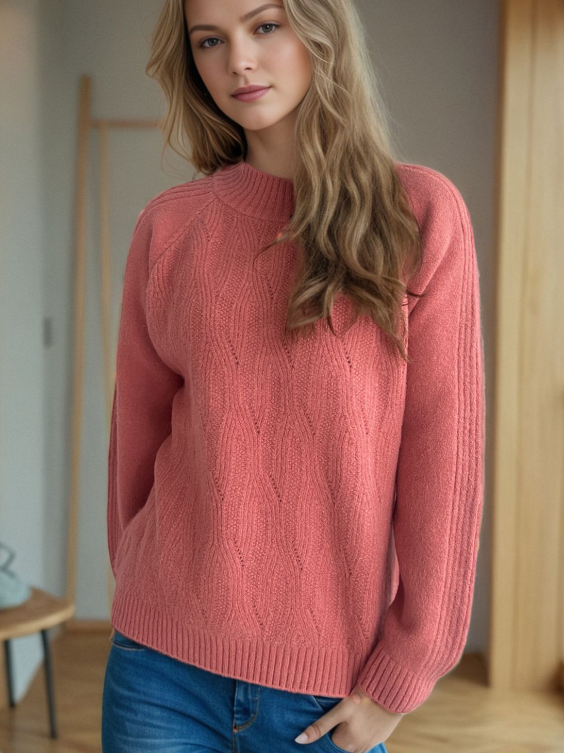 Mock Neck Long Sleeve Sweater-Angel Casuals