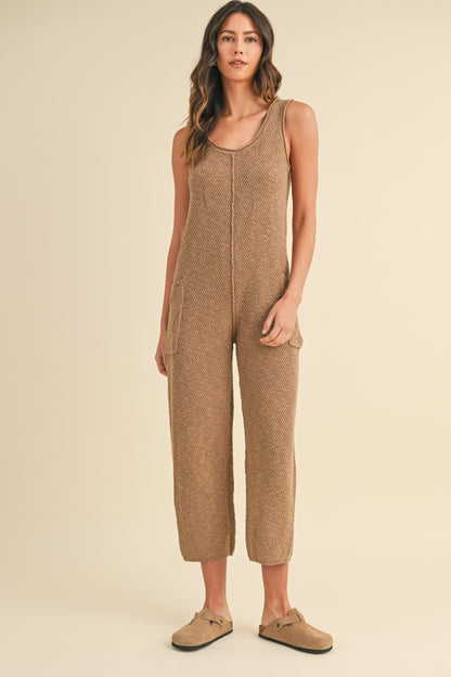 MABLE Sleeveless Knit Crop Jumpsuit with Pockets-Angel Casuals