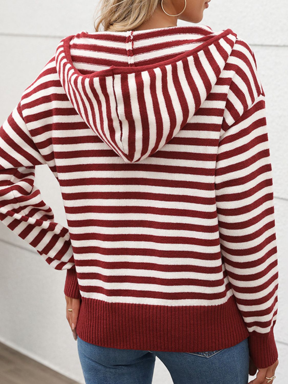 Perfee Striped Long Sleeve Hooded Sweater-Angel Casuals