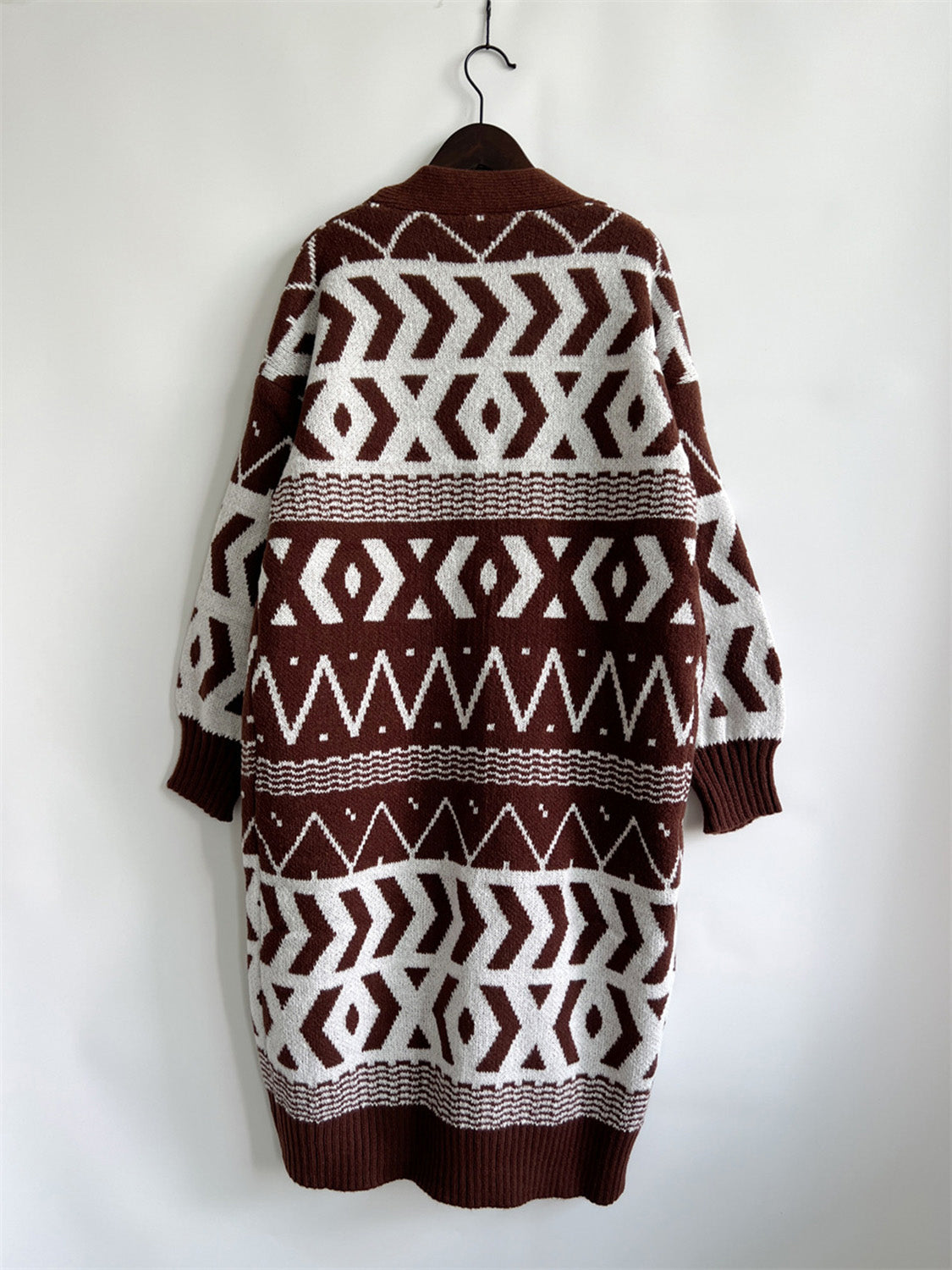 Geometric Button Front Longline Cardigan-Angel Casuals