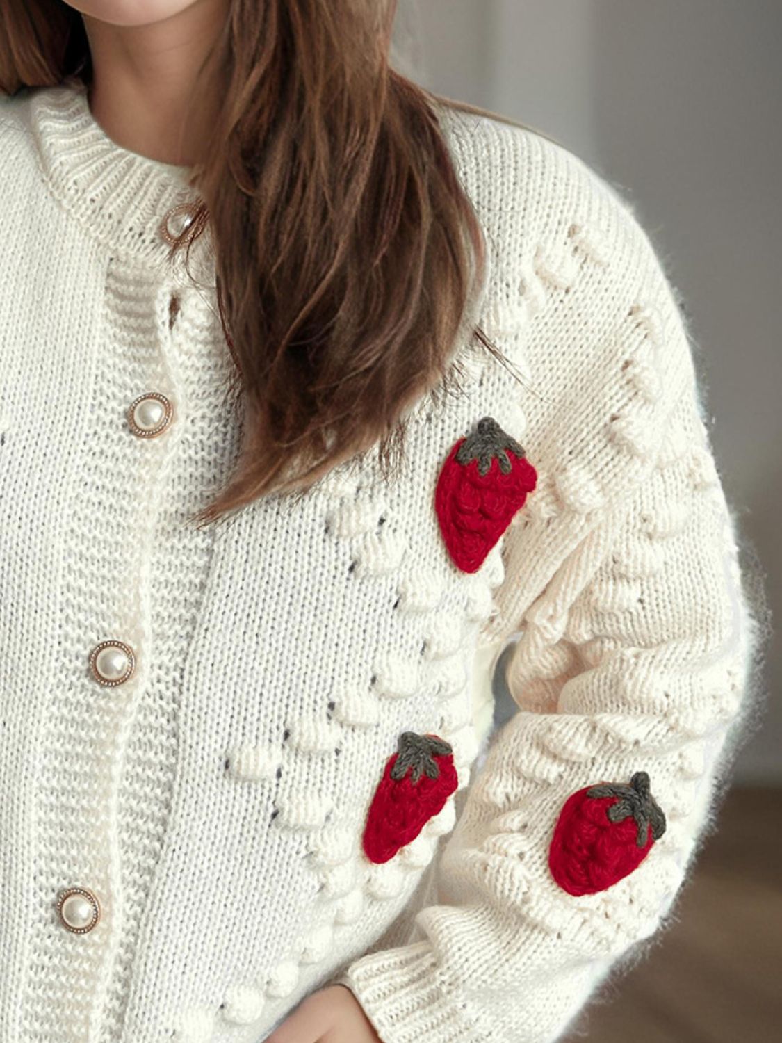 Strawberry Button Down Long Sleeve Cardigan-Angel Casuals