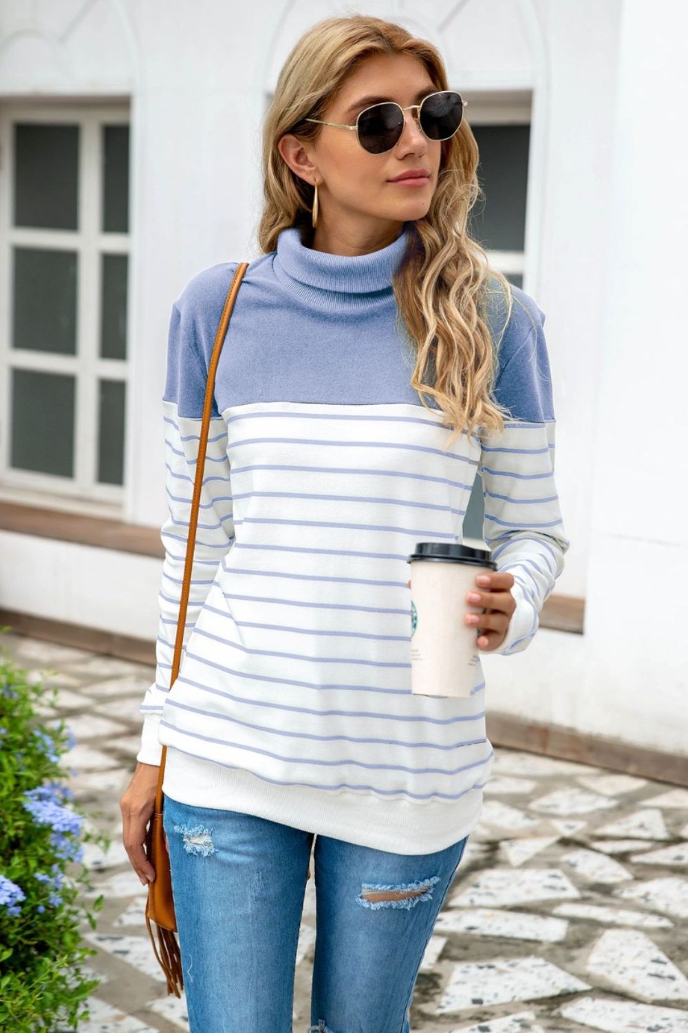 Striped Contrast Turtleneck Sweater-Angel Casuals