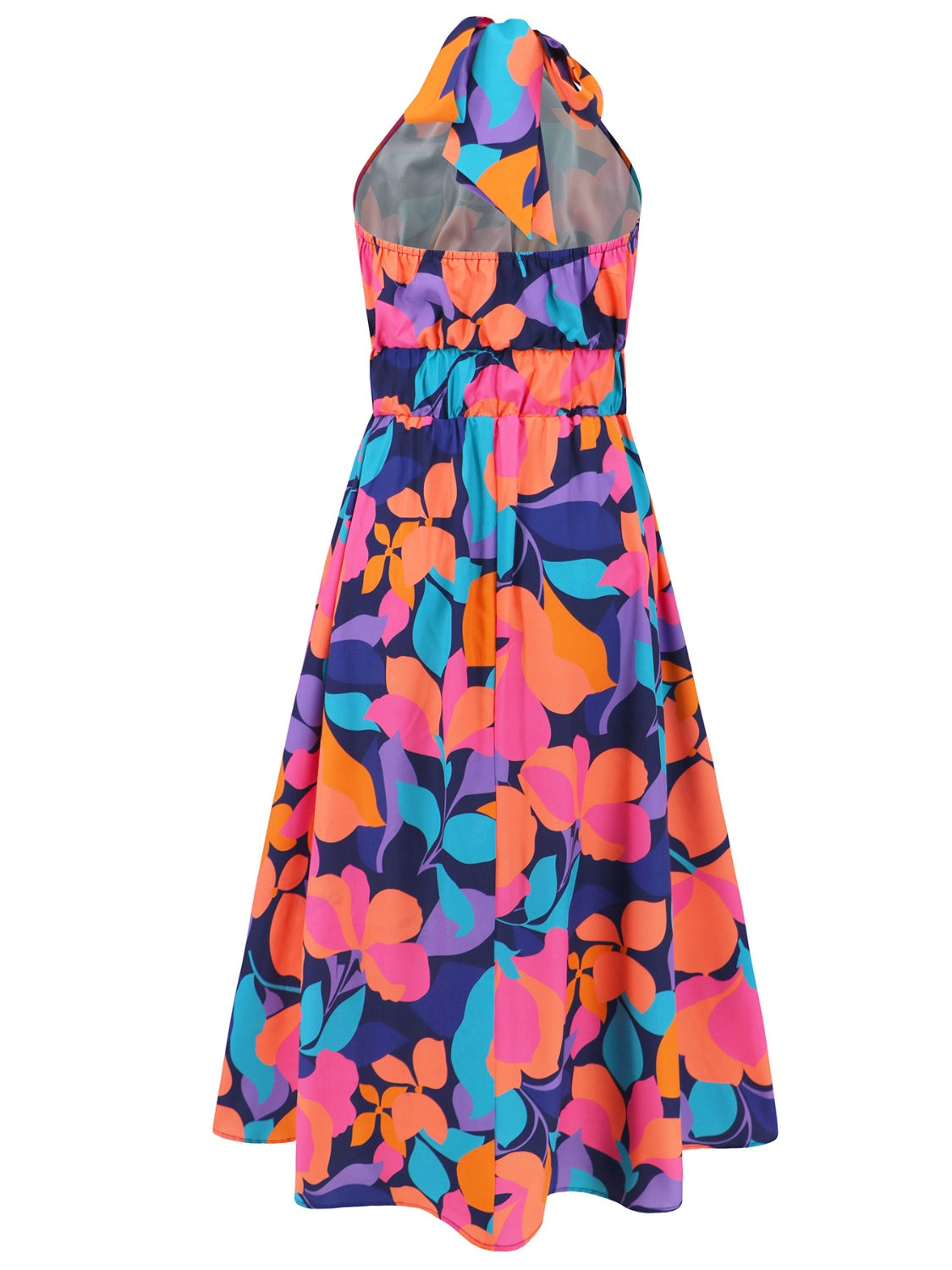 Ruched Printed Halter Neck Sleeveless Dress-Angel Casuals